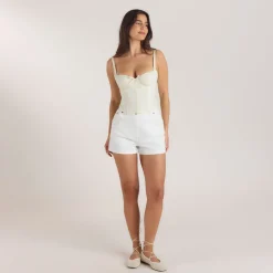 Top Corset à Motif Floral - Crème au beurre