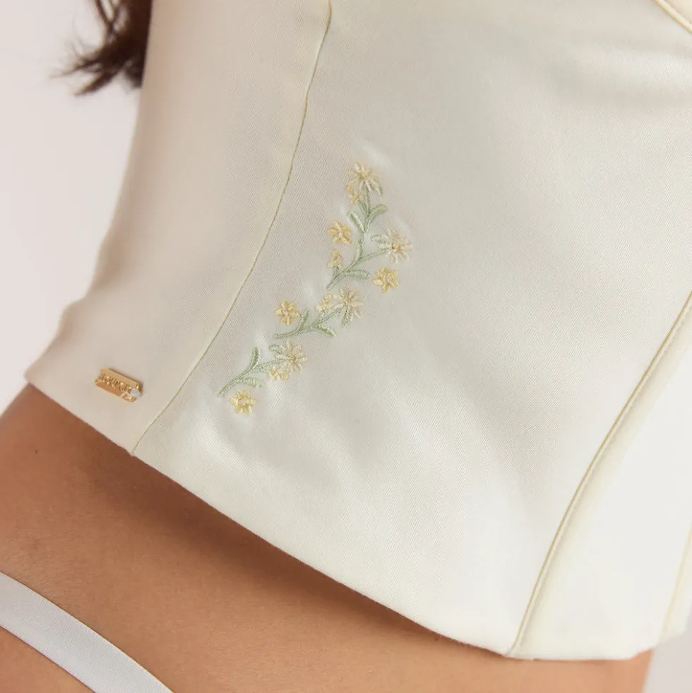 Top Corset à Motif Floral - Crème au beurre