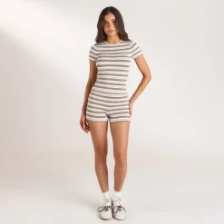 T-Shirt en Tricot - Rayures Beiges